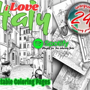 I Love Italy - Grayscale Coloring Page - Printable Family Coloring Pages Book - Instant Download  PDF