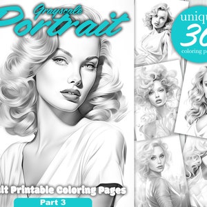 Grayscale Woman Portrait - Part 3 - Grayscale Coloring Page - Printable Adult Coloring Pages Book - Instant Download  Illustration PDF