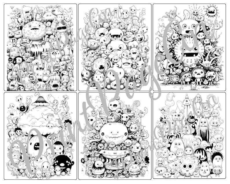 Cute Monsters Coloring Pages for Adult Printable Pages Instant Download ...