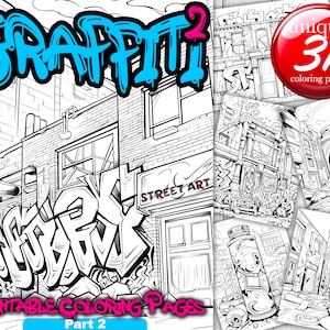 Graffiti Part 2, Street Art, cooloring Book, adult Printable pages, 31 illustration