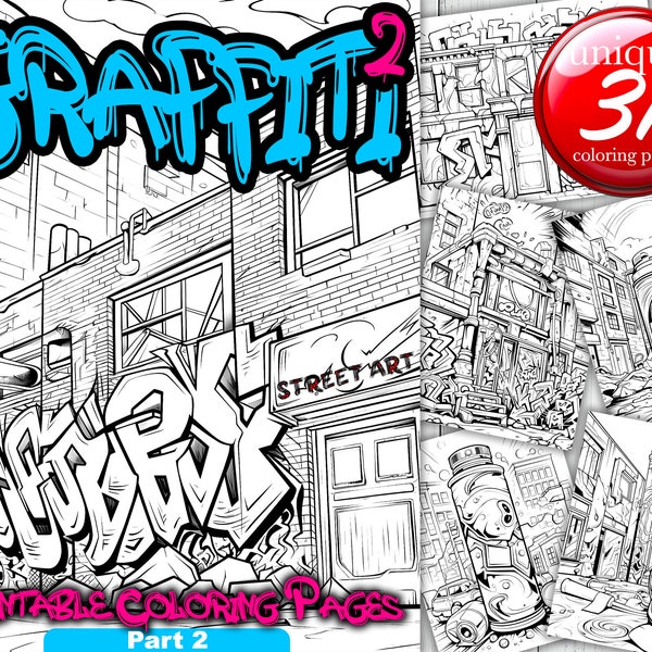 Graffiti Part 2, Street Art, cooloring Book, adult Printable pages, 31 illustration