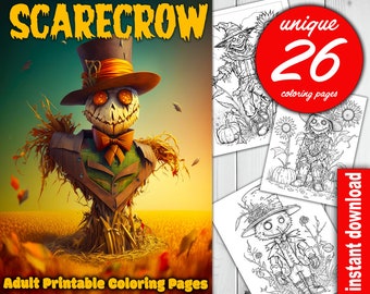 Scarecrow Grayscale Coloring Pages – 26 Illustration Pages (PDF)