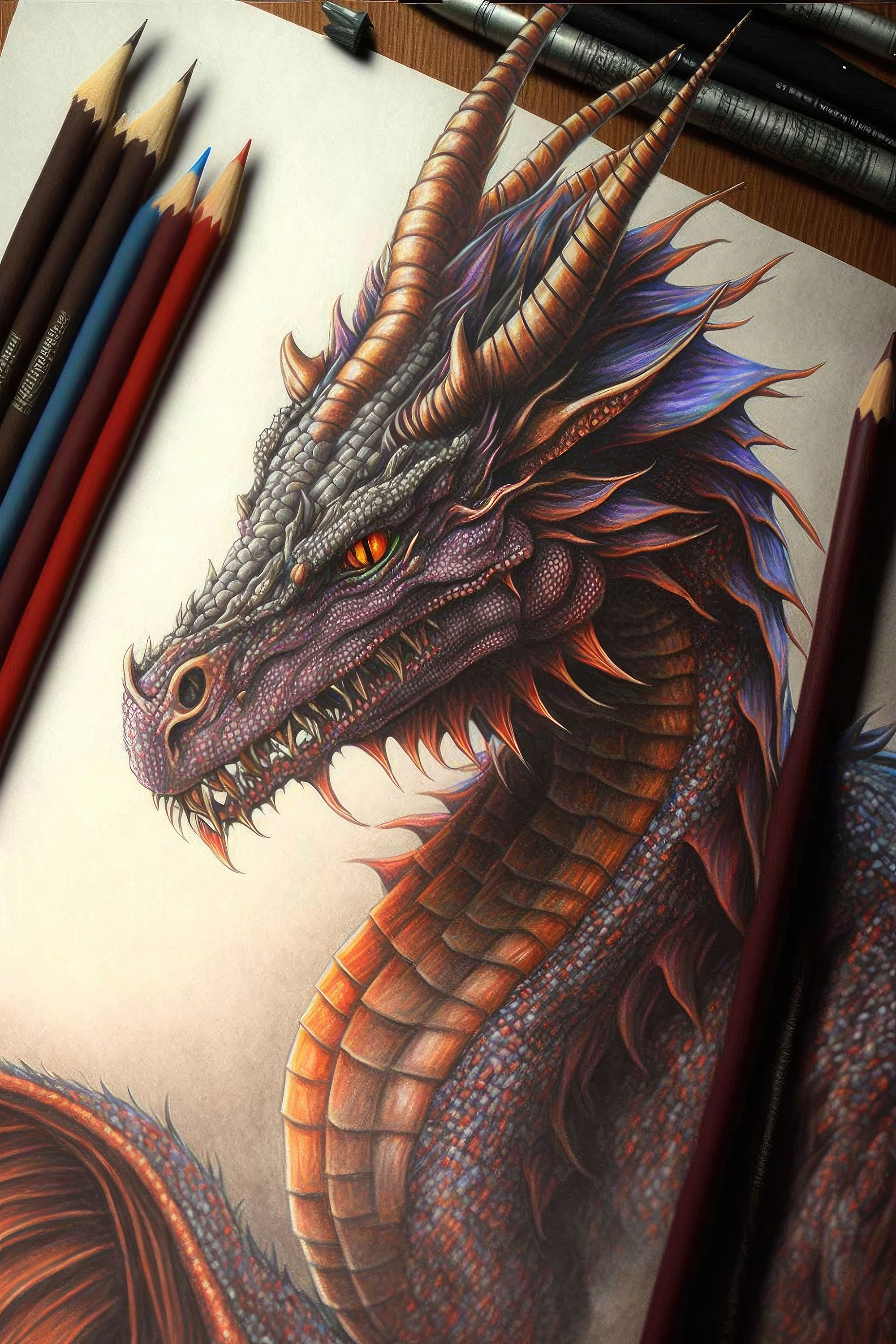 Realistic Dragon Drawing With Color