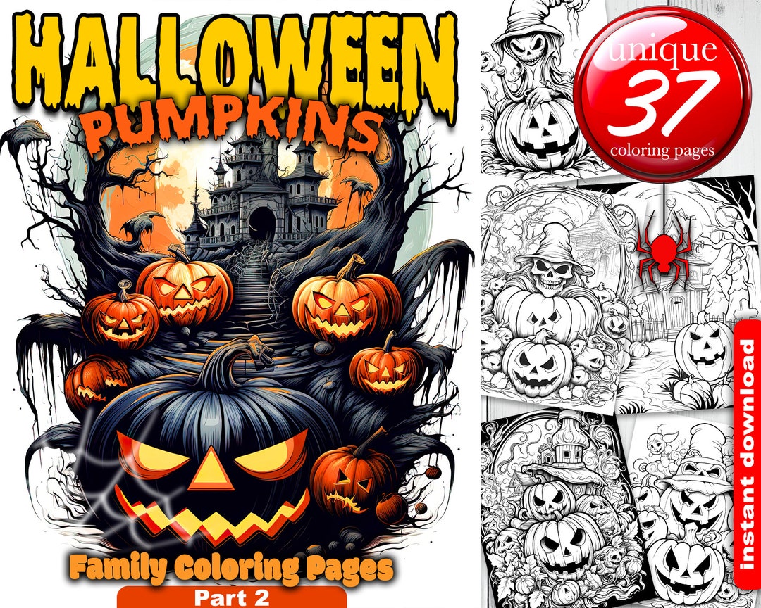 Halloween, Pumpkins Family Coloring Pages Printable Adult Coloring Book ...