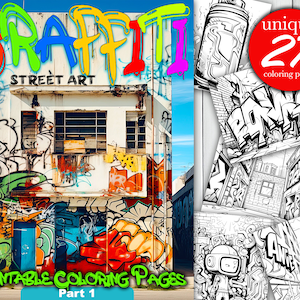 Graffiti - Street Art - Wall art - Coloring Book - Adults Coloring - 27 Printable Page - Part 1