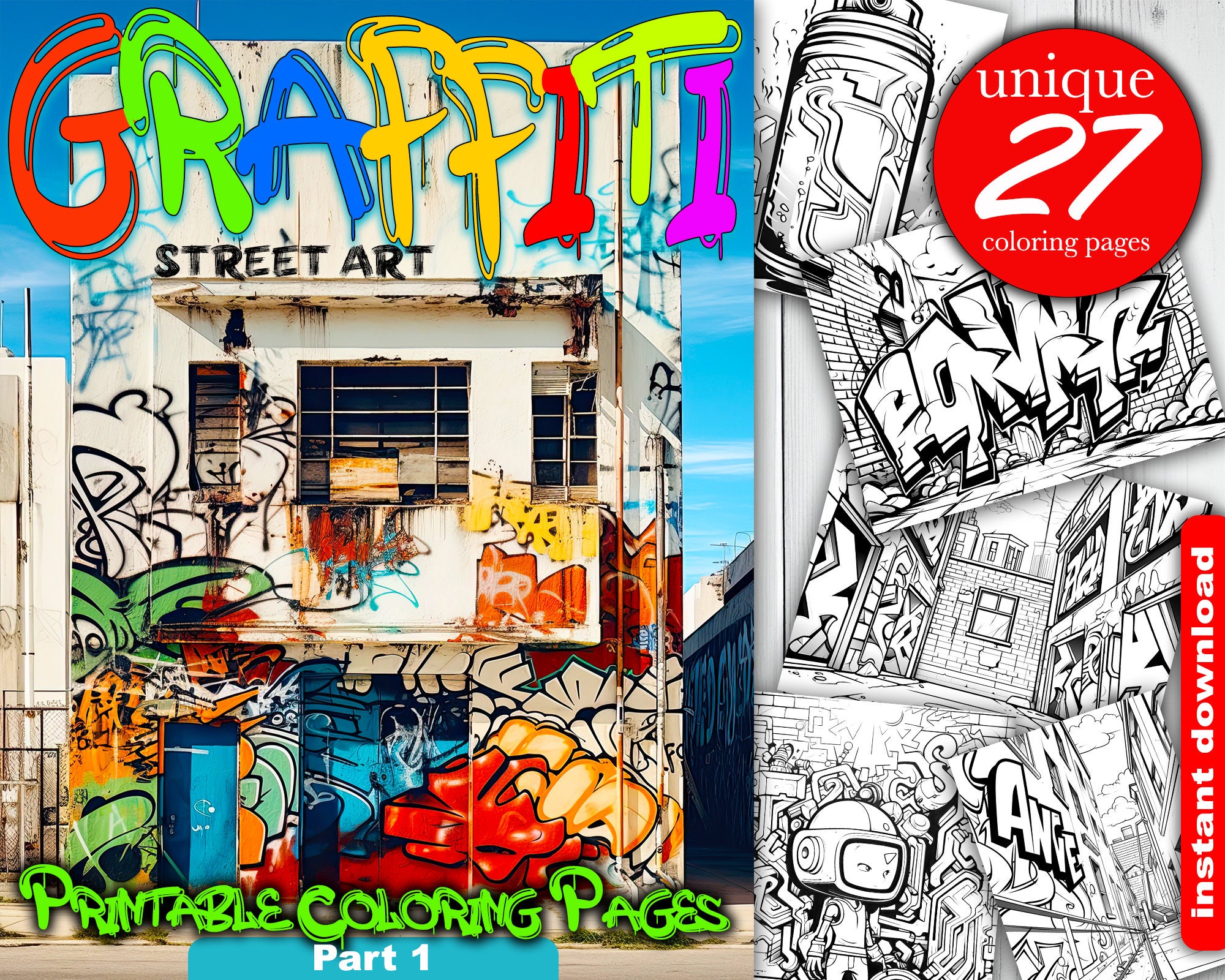 Graffiti Street Art Wall Art Coloring Book Adults - Etsy