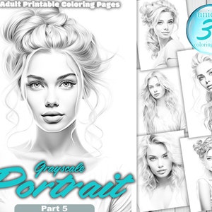 Grayscale Woman Portrait - Part 5 - Grayscale Coloring Page - Printable Adult Coloring Pages Book - Instant Download  Illustration PDF