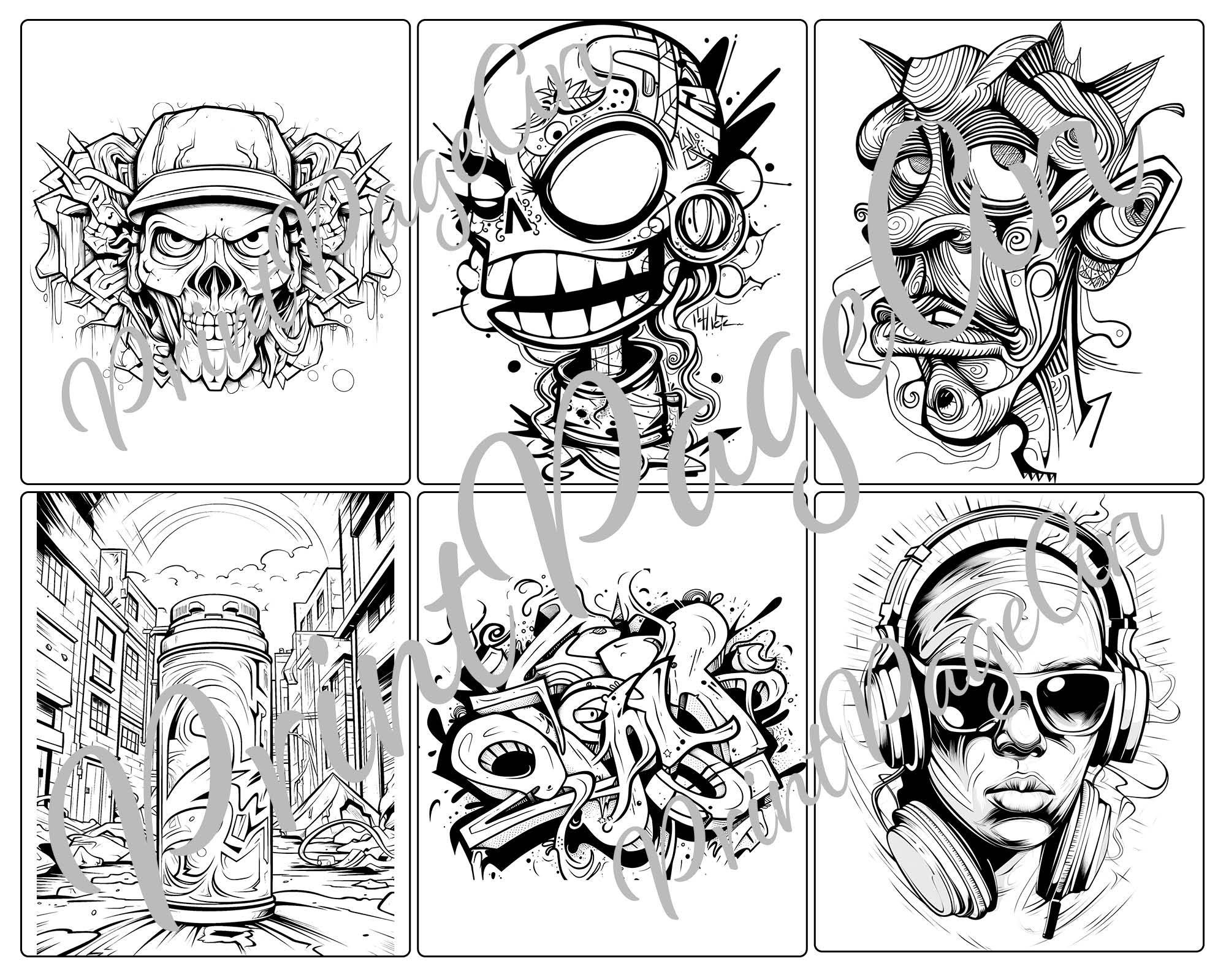 Graffiti , Street Art, Coloring Book, Adult & Teens Printable Pages, 33