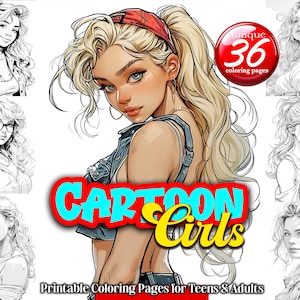 Cartoon Girls, Adorable Young Women Portrait Coloring Book.: 36 Unique Beauties Illustrations for Teens & Adults. Fun and Stress Relief.