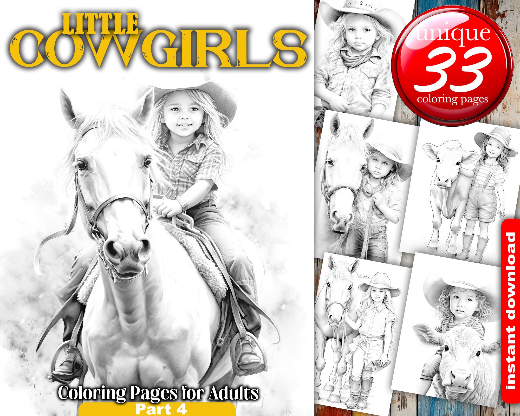 Little Cowgirls | Western Cute Girl | Coloring Pages for Adult | Wild West | Instant Download ...