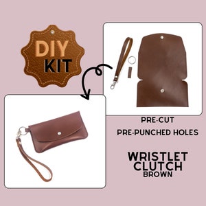 DIY Brown Leather Clutch Kit | Precut, Prepunched | Craft Your Own Wristlet Handbag