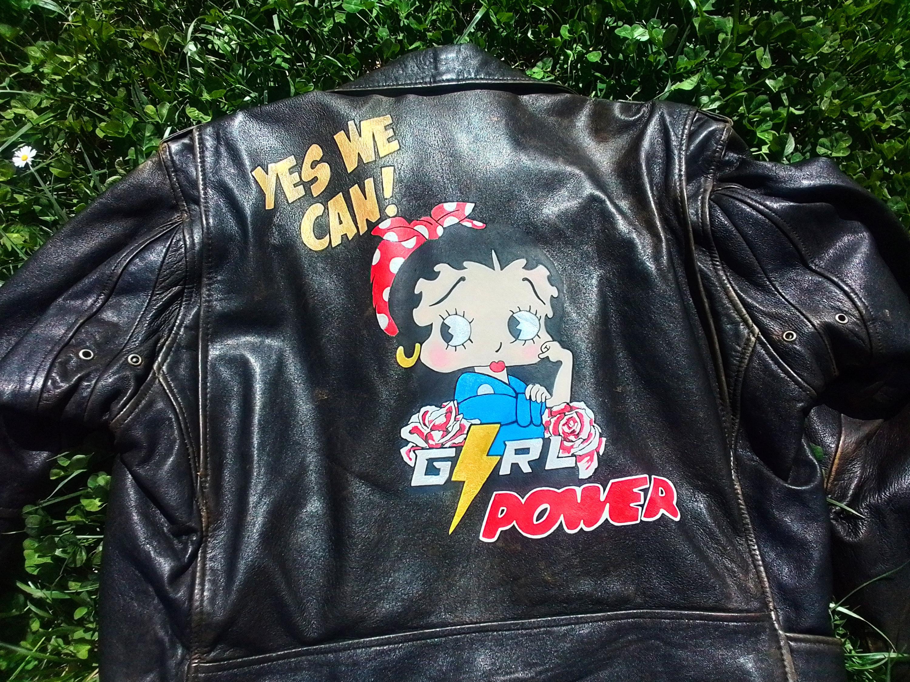 Vintage Motorcycle Jacket Hand Painted Betty Boop - Etsy