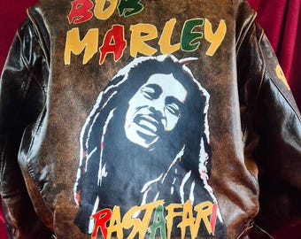 vintage jacket BOB marley hand painted in memory