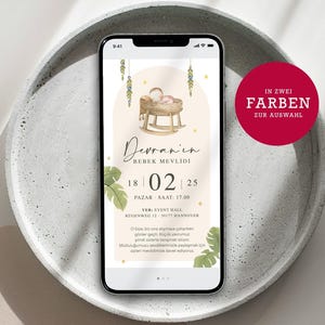 Guardería Baby Mevlidi | Mi nombre es Mevlüt tarjeta | invitación | Tarjeta de invitación | Bebé mevlidi | niña sol davetiye | digital