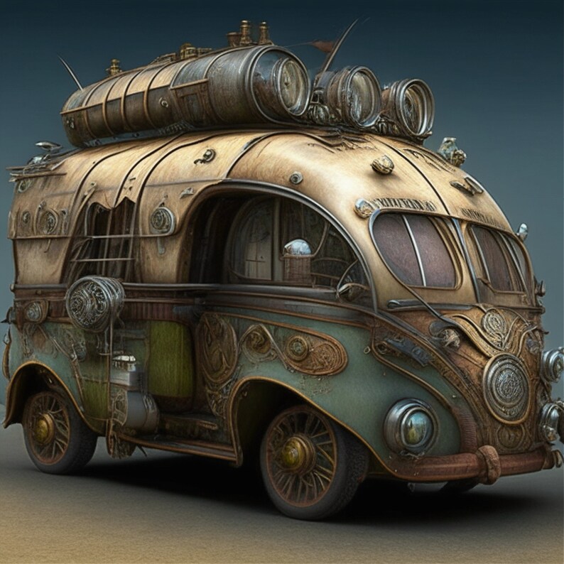 Steampunk VW Campervan, Printable, Wall Art Painting/poster, Digital