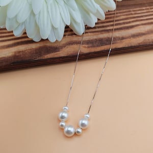 18kt white gold chain with alternating 4mm and 7mm freshwater pearls solid gold chain Venetian style 42cm