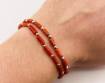 Red coral bracelet cannettine rhodium-plated gold-plated silver unisex handcrafted made in Italy