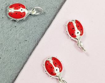 Lucky Ladybug Pendant Medium 925 Silver Red Black Enamel Unisex Amulet