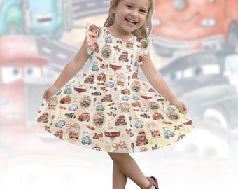Disney Cars Flutter Sleeve Dress, Lightning McQueen Toddler Twirl Dress, Mater Ruffle Sleeve Dress, Girls Ruffle Sleeve Dress, Birthday