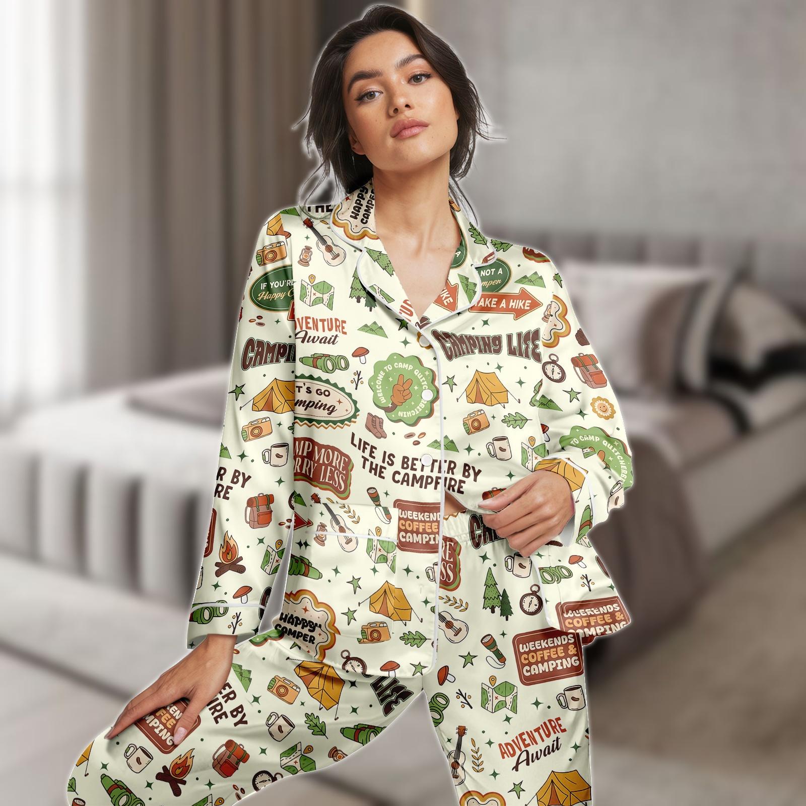 Discover Camping PJs Set, Campfire Pajamas Set, Adventure Long Pajama Set, Camping Pajamas, Gift for Camper