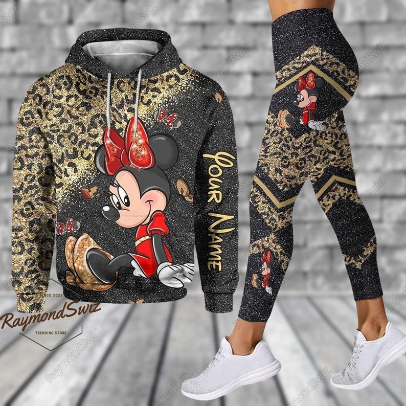 Custom Minnie Hoodie, Minnie Mouse Leggings, Disney Minnie Hoodie, Minnie Workout Leggings, Yoga Pants Women, Minnie Lover Gift