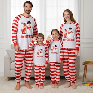 Christmas Family Pajamas, Reindeer Long Pajamas, Snowman Long Tee & Pants PJs, Family Matching Pajamas Set, Family Pajama Gift