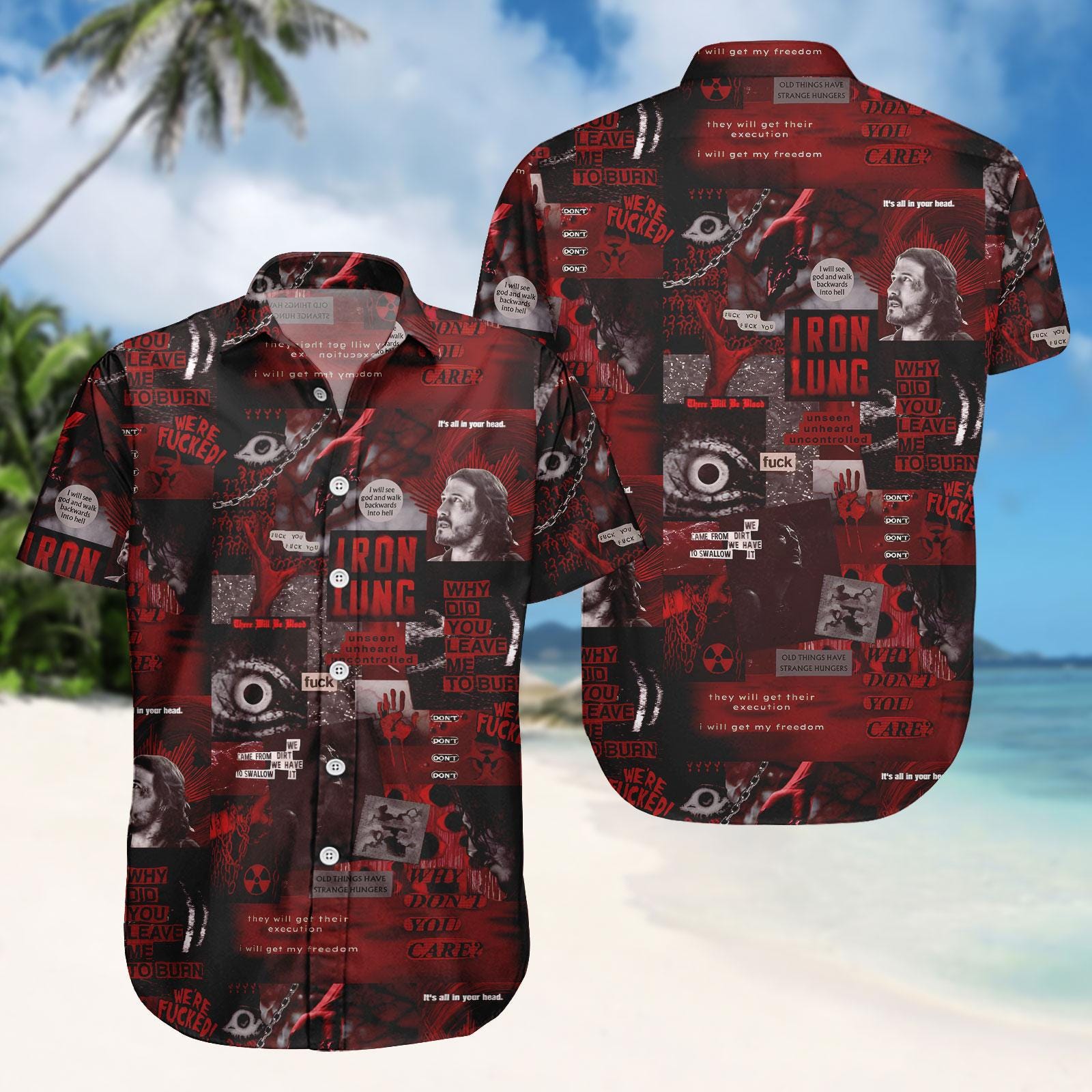 Discover Iron Lung Hawaiian Shirt, Horror Game Button Shirt, Spooky Aesthetic Matching Beachwear, Iron Lung Man Short, Vacation Swimwear Outfit