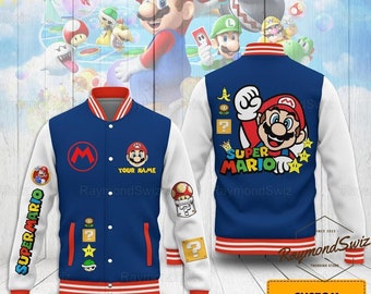 Super Mario Baseball Jacket, Mario Baseball Jacket, Custom Super Mario Jacket, Super Mario Jacket Men, Mario Gaming Jacket, Gamers Gift