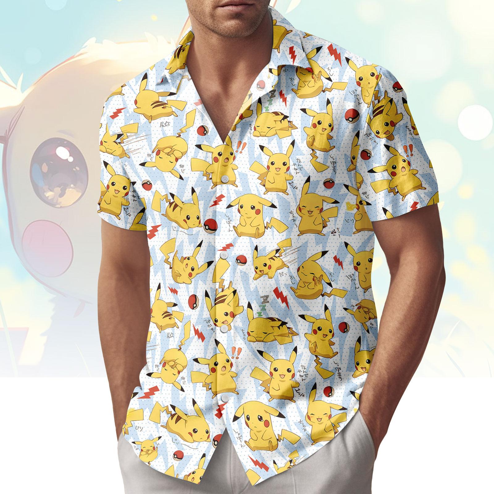 pikachu dress shirt Pikachu Classics Charge Gray Fitted Dress Shirt - Men