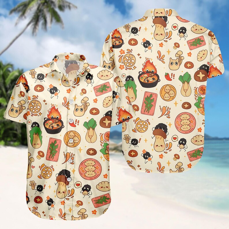 Studio Ghibli Hawaiian Shirt, Anime Button Shirt, Spirited Away Men Shorts, Howl Moving Beach Wear, Anime Cosplay Outfit