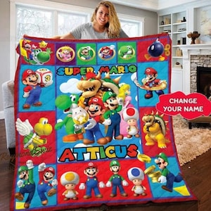 Halloween Super Mario Quilt, Benutzerdefinierte Mario Quilt, Super Mario Bros Quilt, personalisierte Mario Quilt, lustige Gamer Quilt, Bowser Quilt