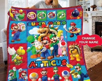 Super Mario Quilt, Custom Mario Quilt, Super Mario Bros Quilt, Personalized Mario Quilt, Funny Gamer Quilt, Bowser Quilt