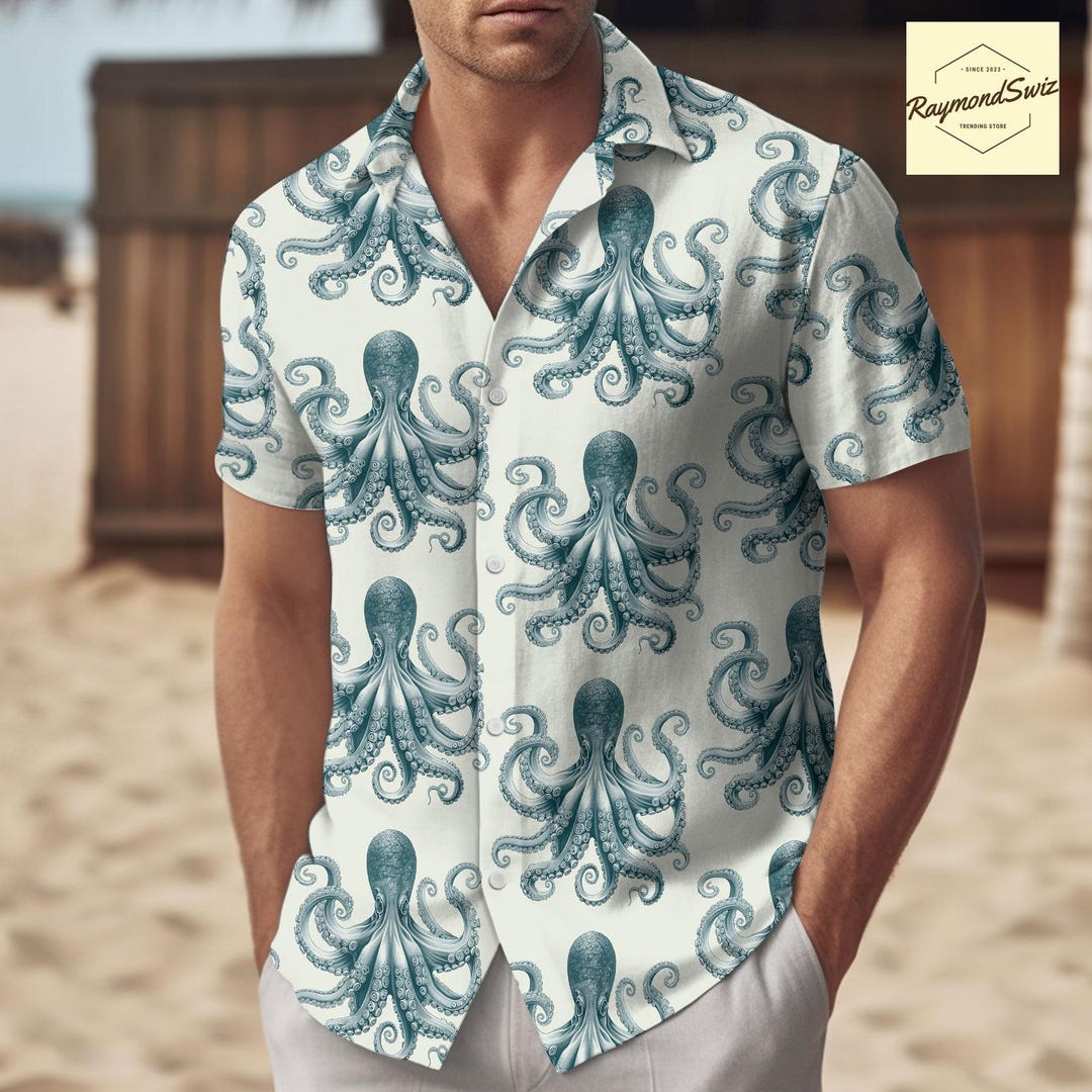 Ocean Octopus Button Shirt, Octopus Button up Gifts for Men, Women ...