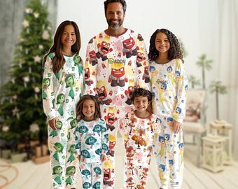 Pigiama per famiglie con personaggi di Inside Out, pigiama natalizio con costumi di Inside Out, pigiama con pantaloni Rabbia Disgusto Gioia Ansia, Emozioni Disney
