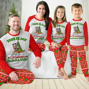Weihnachten Mickey Micky Familie Pyjamas, Disney Maus Urlaub Pyjamas, Film Cartoon Weihnachten Shirt, Santa Mickey Pj Set Hose, Weihnachten Pjs