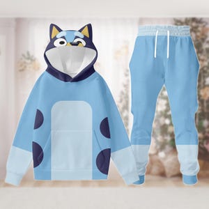 Blue Onesies For Kids Bluey Onesie Voor Jongens - Met 3D Oren & Capuchon - Fleece Pyjama Voor Kinderen - Officiële Bluey Merchandise 3D Oren Onesie