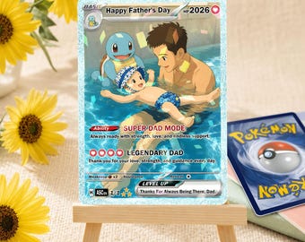 Personalized Father’s Day Pokemon Card, Custom Dad And Kids Photo Card, Family Keepsake Gift, Pokemon Family Keepsake Card, Dad Gift
