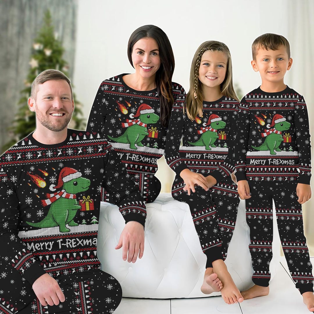 Rexmas Merry T-rexmas Family Christmas Pajamas, T-rex Xmas Pajamas, Dino ...