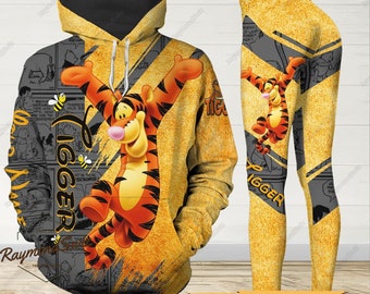 Sudadera/Leggings de Halloween de Tigger, sudadera con nombre personalizado, pantalones de yoga de Tigger, sudadera con capucha de Winnie the Pooh, leggings para mujer, regalo para mamá