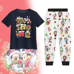 Mickey And Minnie Christmas Pajamas Set, Disney Mouse Tshirt And Pajamas Pants, Mickey And Friends Holiday Pajamas, Disneyland Xmas Tee