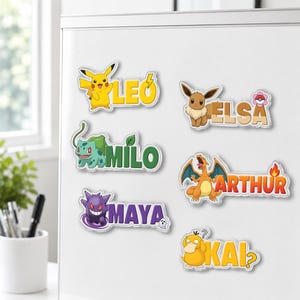 Personalized Pokemon Character Magnet, Custom Pokemon Name Magnet, Pikachu Eevee Gengar Charizard Fridge Magnet, Kids Room Decor Gift