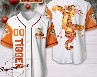 Halloween Tigger Jersey Shirt, Winnie The Pooh Baseball Shirt, Custom Name Baseball Jersey, Pooh And Friends, Cartoon 3D Printed Jersey