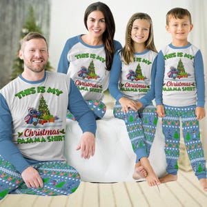 Stitch Familie Pyjamas Set, Disney Cartoon Film Passende Pyjamas, Weihnachtsbaum Urlaub Pyjamas, süße Santa Stitch Pj Set Hosen