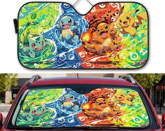 Pokemon Car Sunshade, Pikachu Charmander Squirtle Auto Sunshade, UV Protection Car Accessory, Car Decoration, Gift For Fans