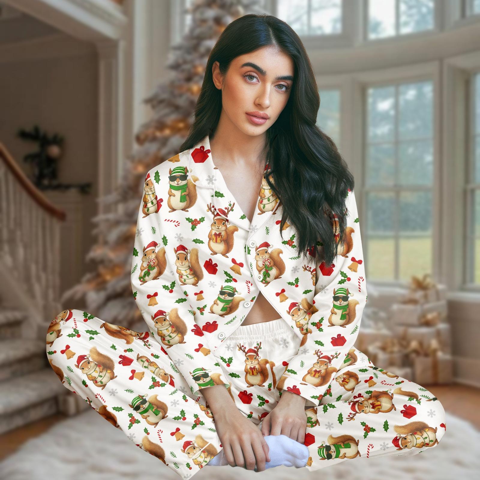 Discover Squirrel PJs Set, Christmas Pajamas Set, Cozy Long Pajama Set, Squirrel Pajamas, Gift for Animal Lover