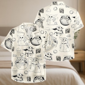 Grogu Baby Yoda Pajama Set, Star Wars Satin Shorts and Shirt, Sketch Print Sleepwear, Cute Mandalorian Gift for Her, Loungewear
