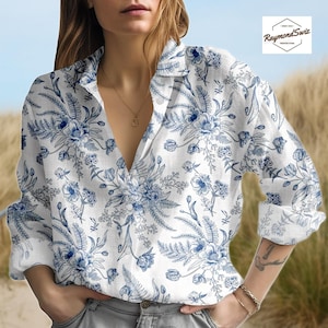 Boho Botanical Blouse, Cottagecore Floral Summer Shirt, Long Sleeve Blouse for Women, Gift for Her