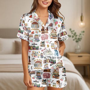 Book Lover Pajama Set, Reading Quote Satin Shorts and Shirt, Cute Book Print Sleepwear, Cozy Gift for Readers, Bookish Loungewear