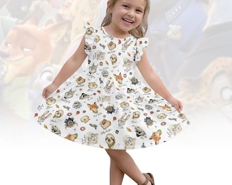 ズートピア フリル袖ドレス、ニック・ワイルド 幼児用くるくるドレス、ジュディ・ホップス ラッフル袖ドレス、ディズニー旅行キッズドレス、女の子へのギフト