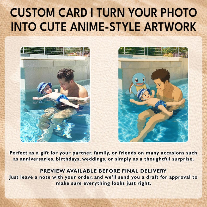 Personalized Father’s Day Pokemon Card, Custom Dad And Kids Photo Card, Family Keepsake Gift, Pokemon Family Keepsake Card, Dad Gift zdjęcie 9